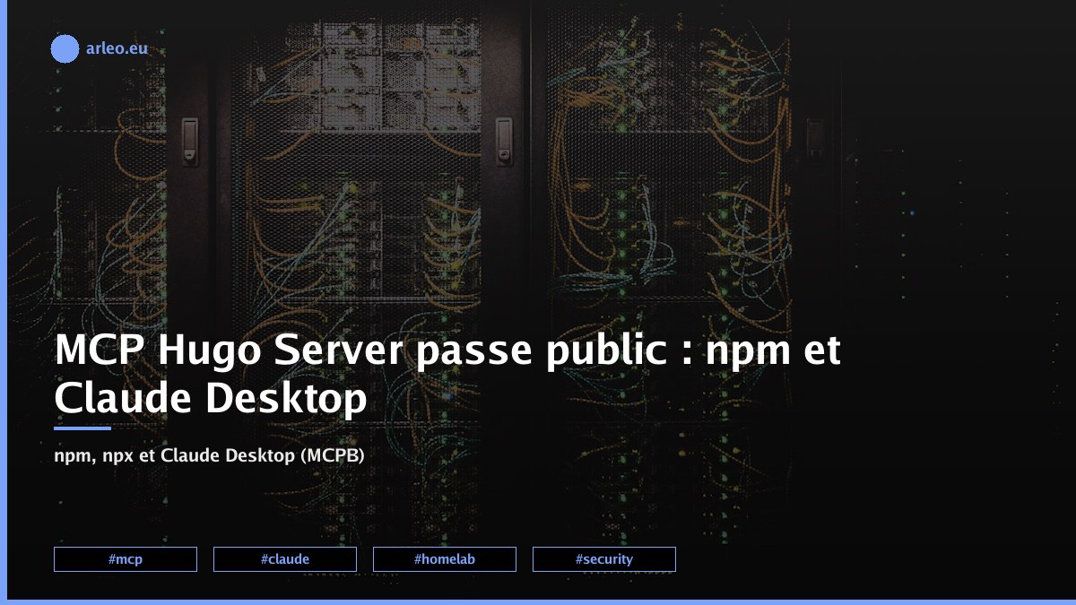 Le serveur MCP qui gère ce blog est maintenant public sur npm et Claude Desktop, après plusieurs semaines d'audits de sécurité adversariaux. /images/posts/mcp-hugo-server-go-public-featured.jpg