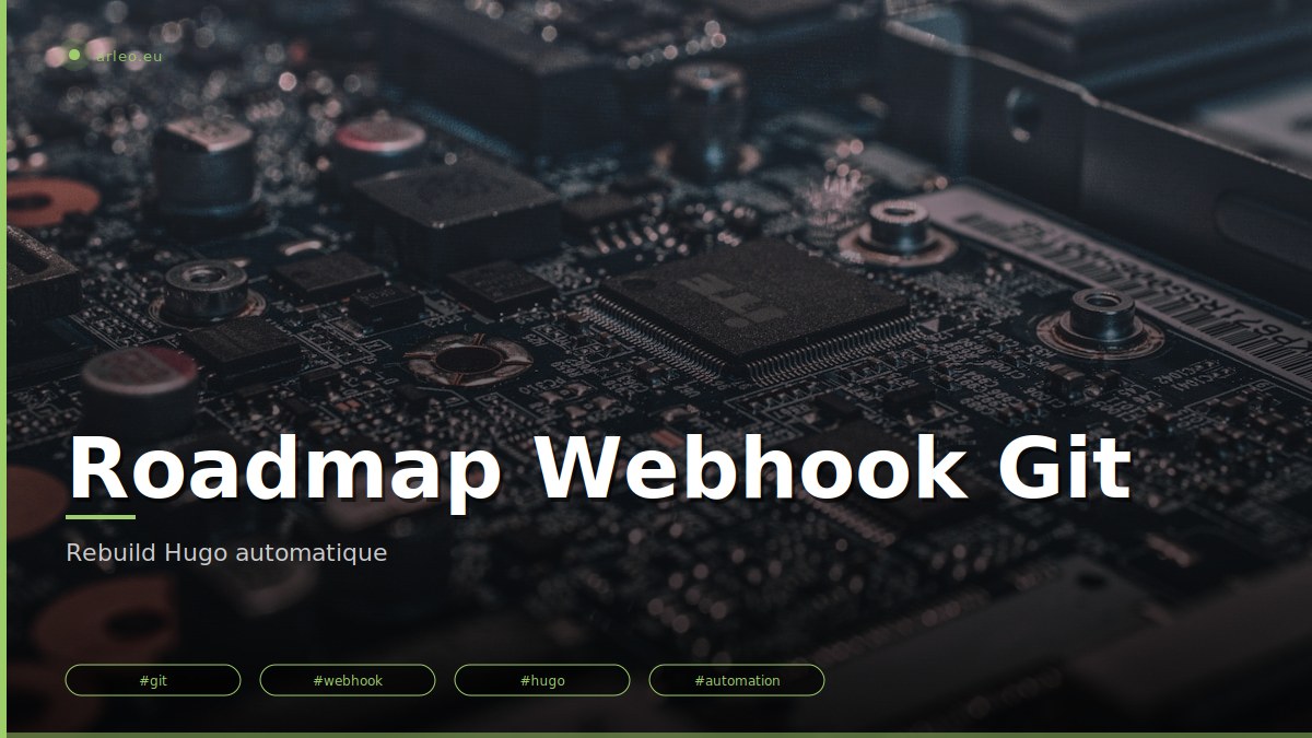 Plan d'implémentation du webhook GitHub → Hugo rebuild. HMAC-SHA256, rate limiting 1/min, IPAddressAllow GitHub ranges. ETA juin 2026 après sprint sécu MCP. /images/roadmap-webhook-git-rebuild-featured.jpg